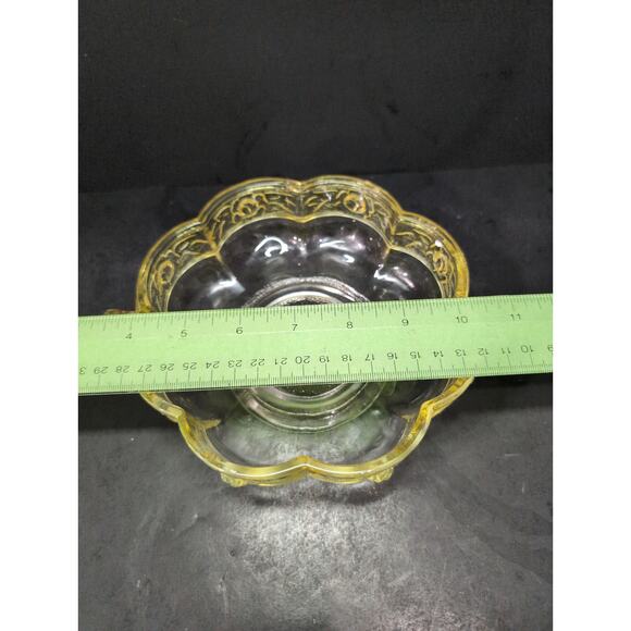 Jeanette Glass Aztec Rose Yellow Bowl, Vintage Scalloped Bowl, Sculpted‎ Roses - Picture 10 of 10